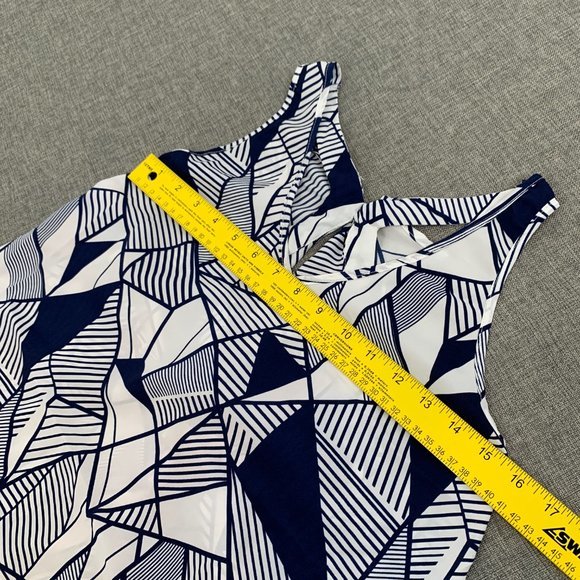 YA Los Angeles Blue White Tank Top Ruffled Sheer Blouse Open Back Sleeveless - Picture 11 of 13